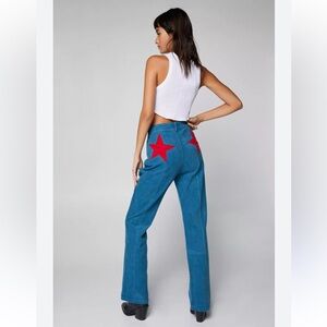 Nasty Gal Blue Pants with Red Star Accents
